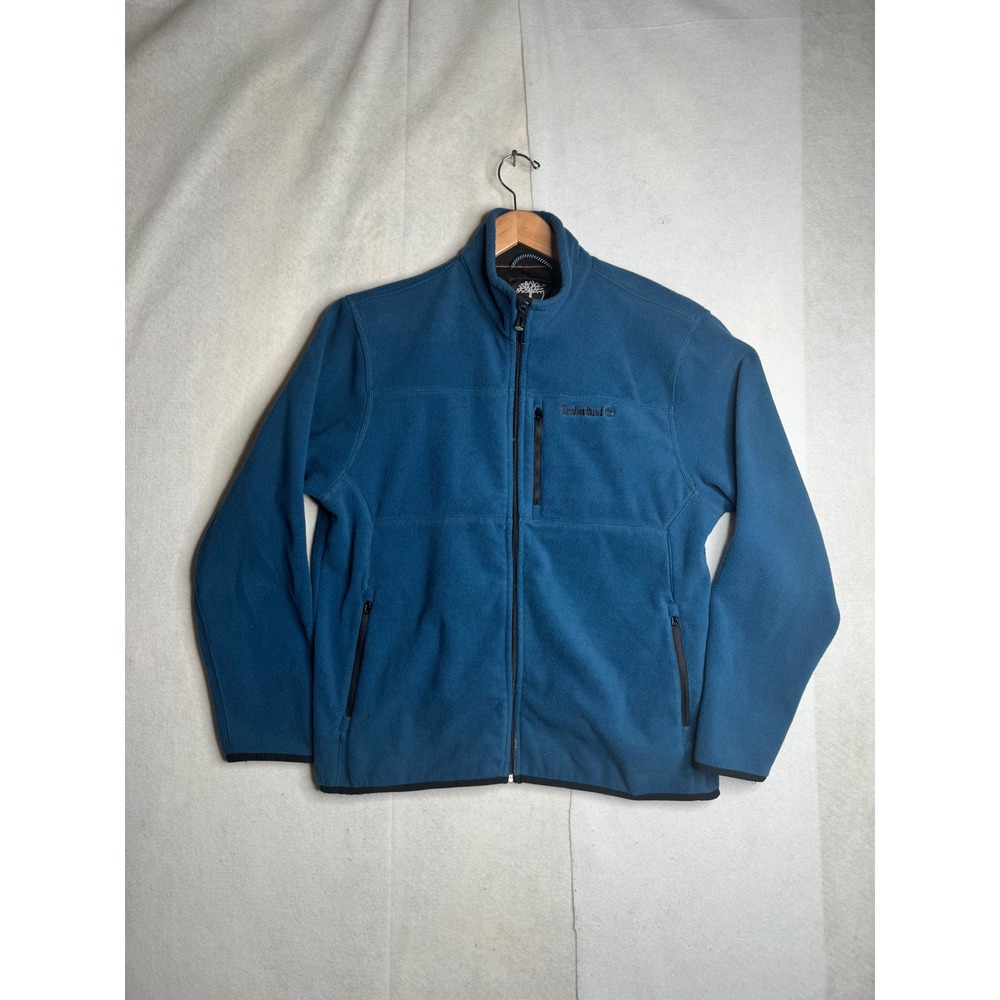 Timberland Mens Full Zip Fleece Jacket Blue Large Mock Neck‎ Chest Pocket PC-757